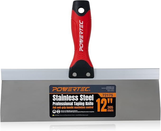 POWERTEC 12 Inch Stainless Steel Drywall Taping Knife, Drywall Application Tools 1 PK (72175)