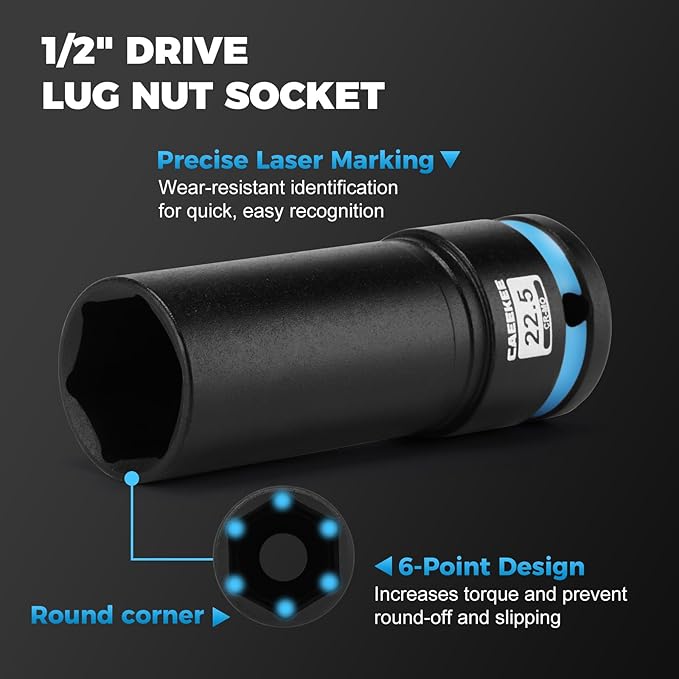 4-Piece 1/2" Drive Lug Nut Impact Socket Set, Non-Marring Thin Wall Wheel Protector Socket竊똂R-MO, Metric 17.5, 19.5, 21.5, 22.5mm