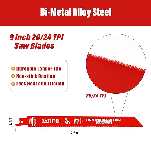 25 Pack 9 Inch 20/24 Tpi Reciprocating Saw Blades for Thin Metal and Extreme Metal Cutting, Bi-Metal Sawzall Blades with 8% Cobalt for Longer Life and Faster Cutting Speed