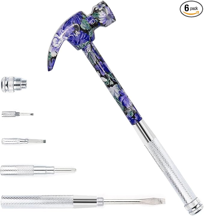 6-in-1 Multi-Tool Camping Hammer Set with Slotted/Flat Head Phillips Screwdriver for Mechanical Maintenance, Interior Decoration, Outdoor Adventures, Best Gift (purple)