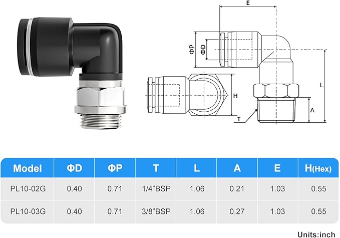 TAILONZ PNEUMATIC Male Elbow 10mm Tube OD x 3/8 Inch BSP 90 Push to Connect Fittings PL10-03 (Pack of 10)