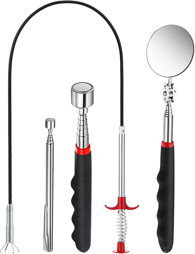 Patelai 4 Pieces Telescoping Magnet Pick up Tool Set Extendable Claw Grabber Tool Bendable Spring Telescoping Inspection Mirror 2 Lb/ 20 lb Magnetic Stick Gadget for Home Sink Drains Father's Day gift