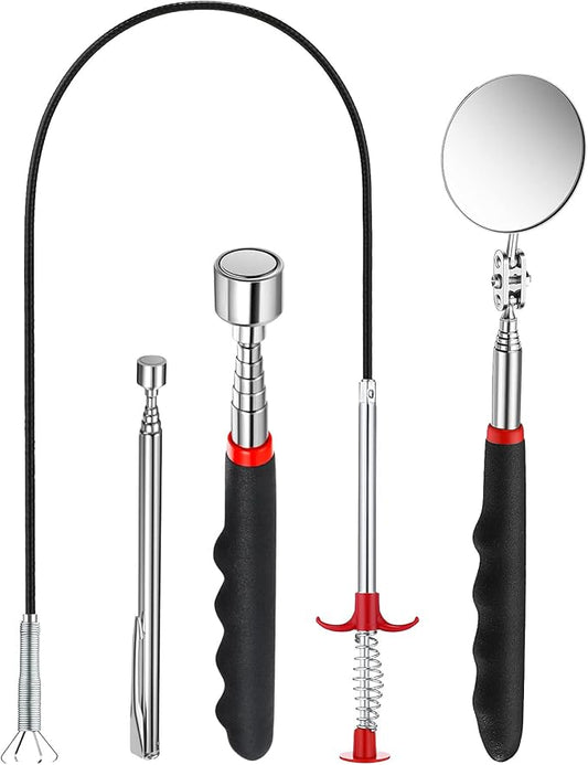 Patelai 4 Pieces Telescoping Magnet Pick up Tool Set Extendable Claw Grabber Tool Bendable Spring Telescoping Inspection Mirror 2 Lb/ 20 lb Magnetic Stick Gadget for Home Sink Drains Father's Day gift