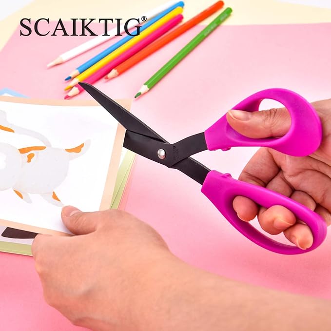 8.5??Bent Fabric Scissors All Purpose Sharp Heavy Duty, Bent Shears for Sewing Crafting Cutting Clothes, Felt, Leather, Paper Supplies, Pink Handle, Titanium Coating Blades, 2-Pack