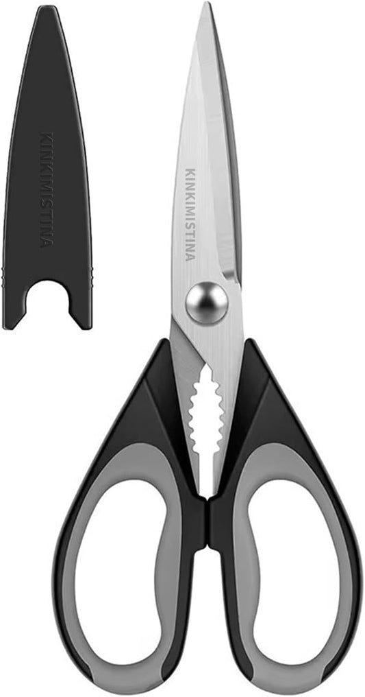 All-Purpose Kitchen Shears, Heavy Duty Stainless Steel Scissors with Protective Sheath, Dishwasher Safe, Soft Grip Comfort Handle, 8.72 Inch, Multi-Purpose Food, Meat & Poultry Cutting Tool