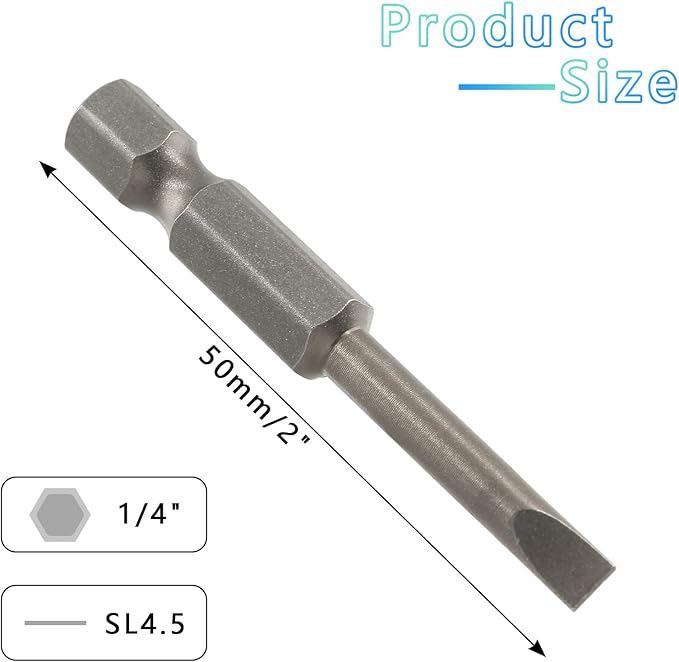 10 Pcs SL4.5 Magnetic Slotted Screwdriver Bits S2 Steel Flat Head Screwdriver Bits with 1/4 Inch Hex Shank, 2 Inch Length