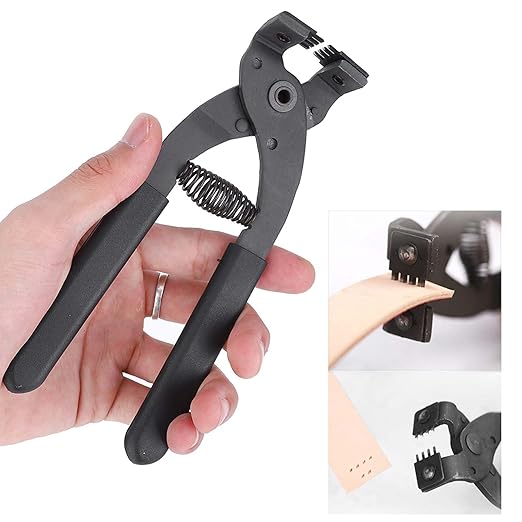 4 Teeth 4mm Silent Leather Hole Punch Pliers, 6.7in Leather Punch Tool, Carbon Steel Leather Stitching Punches with Non-Slip Foam Handle for Sewing Belts, Purses, Straps