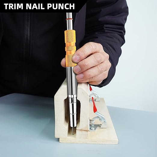 Trim Nail Punch with Retaining Clip, 7.56 Inch Nail Punch for Finish Protection, Ideal Carpentry Tool