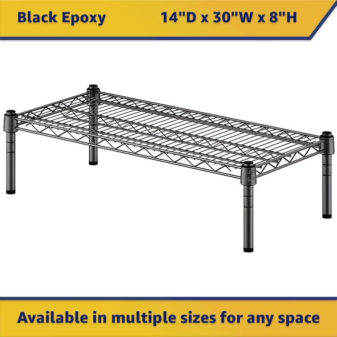 14" x 30" x 8" Black Epoxy Wire Storage Shelf, Dunnage Rack, Commercial 1 Tier Small Shelf