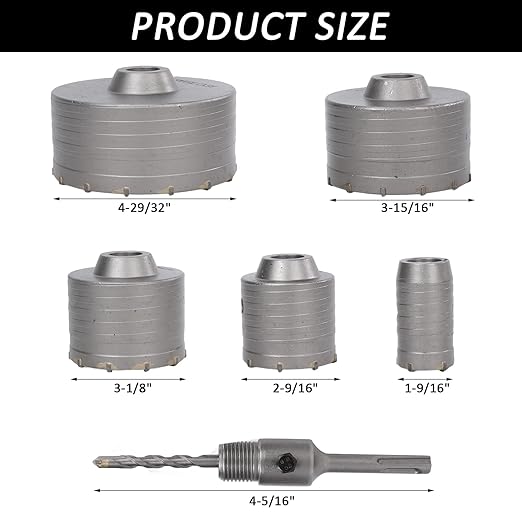 6PCS Concrete Hole Saw Kit,Masonry Hole Saw with SDS Plus & Max Shank for Masonry Brick Cement Stone Wall Drilling Core bit Set 40/65/80/100/125mm