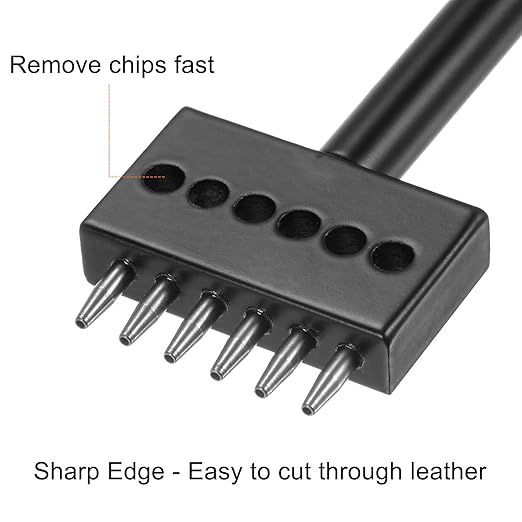 uxcell 6 Prong Leather Prong Punch Tool 5mm Steel Prong Row Round Hole Stitching Chisel for Leather Craft