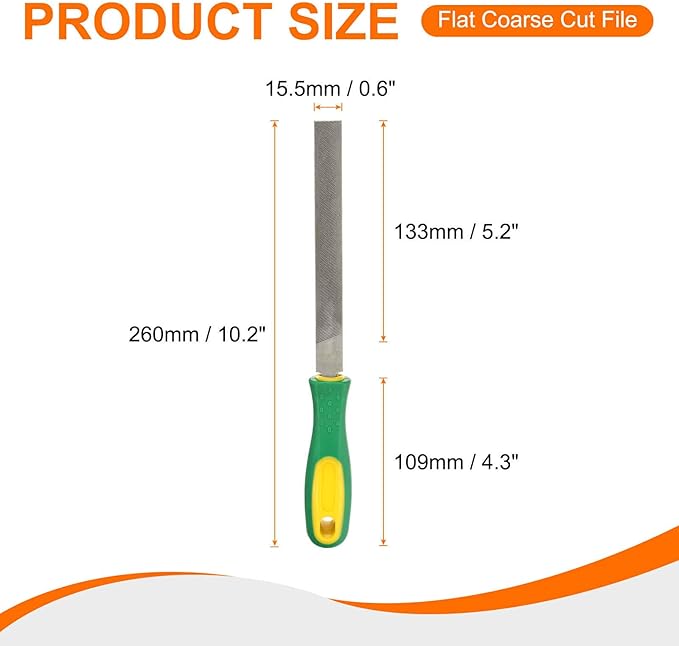 HARFINGTON Flat Coarse Cut File 6" Double Cut Teeth High Carbon Steel Hand Rasp File with Plastic Handle for Metal Wood Deburring Removing