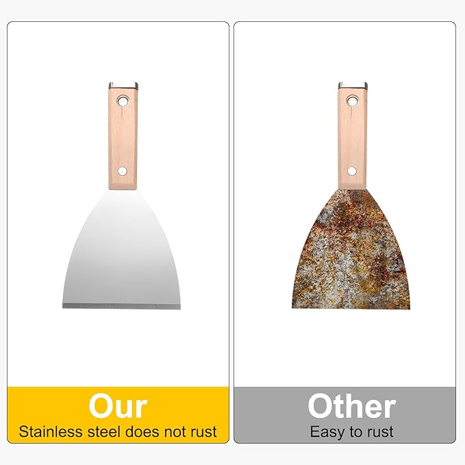 uxcell Putty Knife 4" Stainless Steel Paint Scraper Flexible Drywall Repair Mud Knife Wood Shank for Removing Cement Wallpaper Mud Adhesive Taping with Metal Hammer End