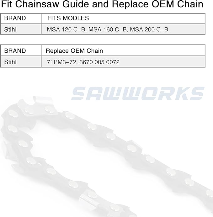 3-Pack Stihl 14 Inch Pole Saw Chain, 1/4" Pitch .043" Gauge 72 Drive Links, Chainsaw Chain for 71PM3-72 Stihl MSA 120 C-B, MSA 160 C-B, MSA 200 C-B, 3670-005-0072 and More