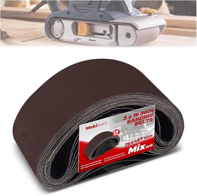 3 x 18 Inch 75 x 457 mm Sanding Belts Set - 15-Pack with 80/120/150/240/400 Grits, Aluminum Oxide Abrasive Belts for Woodworking
