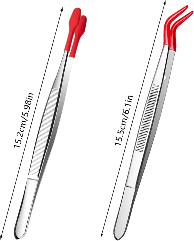 2 Piece Tweezers with Rubber Tips Set, Straight Tip PVC-Coated Precision Tweezers, Rubber Flat Tip Long Bent Tweezers, for Stamps Coins Jewelry Crafts Industrial Electronic Lab