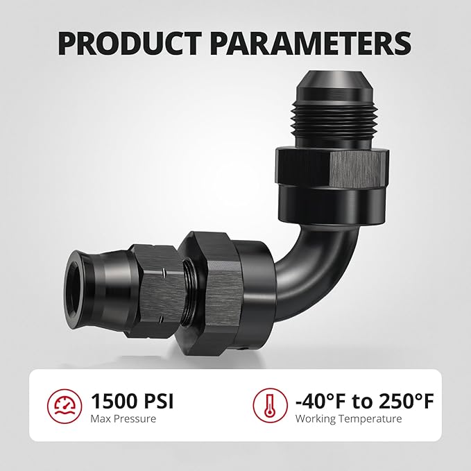 EVIL ENERGY 8AN Male to 3/8" Hardline Compression Fitting Adapter 90 Degree Aluminum Black