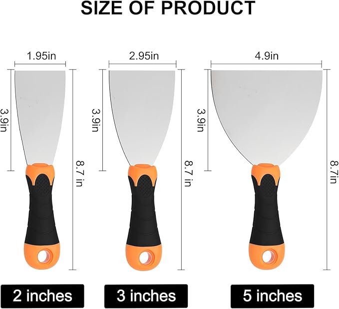 3-Piece Spackle Knife Set: 2", 3"竊똞nd 5" Professional Putty Knives - Paint Scraper and Drywall Tools for Wall Repair-WEGAZ