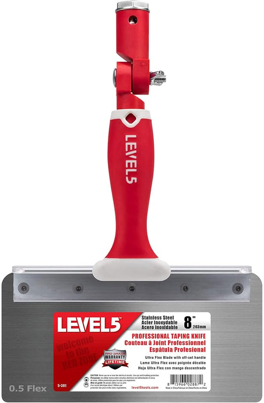 LEVEL5 8" Offset Knife, 0.5mm Stainless Steel FLEX Blade | Soft-Grip Handle | 5-381