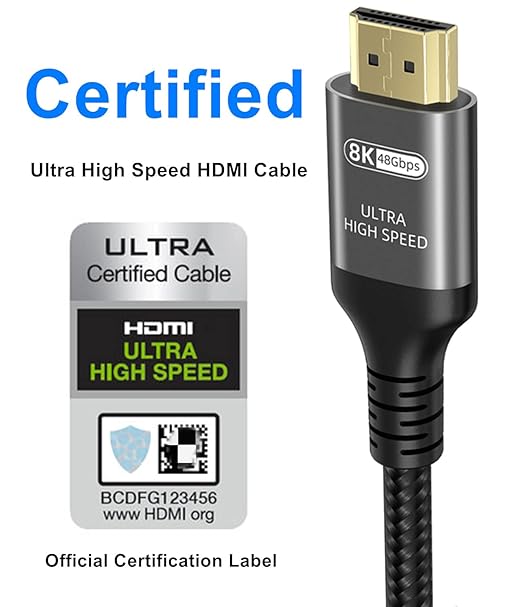 10K 8K 4K HDMI Cable 48Gbps 1.5 FT, Certified Ultra High Speed HDMI짰 Cable 4K 240Hz 144Hz 120Hz 8K60Hz 0.01ms HDR10+ eARC HDCP2.3 Netflix Roku TV PC Monitor Projector PS5 Xbox