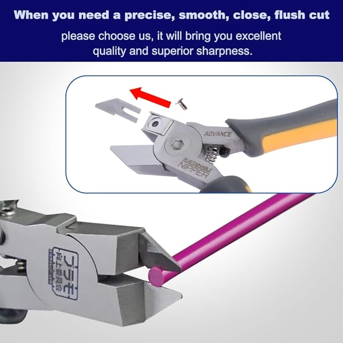 Model Nippers - Model Tools for Plastic Runner, Ultra-thin Single-edged Non-slip Grip,5.1 Inch Sharp Cutters for Model Building and Reusable (Replaceable Blades), PMKJ025