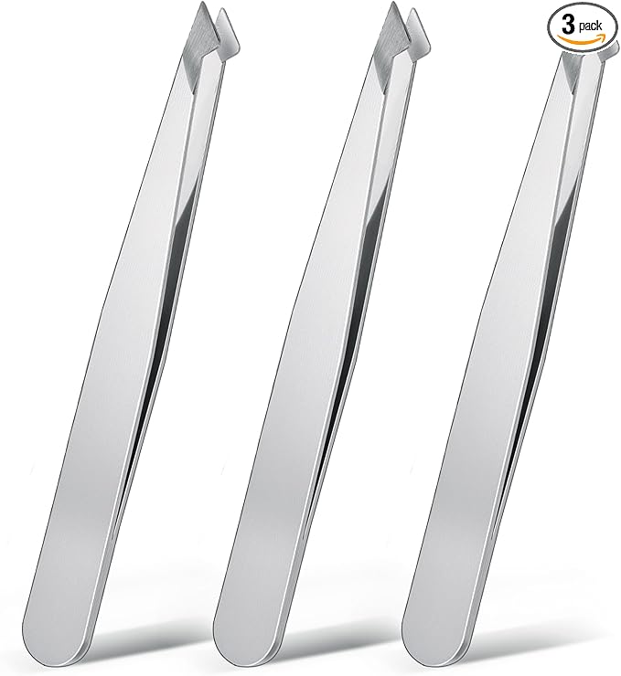 Honoson 3 Pieces Eyebrow Tweezers Stainless Steel Pointed Tip Pointed Hair Removal Tweezers Precision Splinter Plucking and Ingrown Hair Removal (Sliver)
