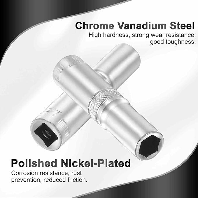 HARFINGTON 6 Points Deep Socket 1/4" Drive 7mm Deep Metric CR-V Steel Polished Nickel Plating Flip Sleeve 50mm / 2" Extra Long Socket Tool for Home Auto Nuts Bolts Repair