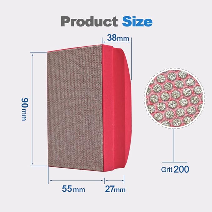 HIGHDRIL Diamond Hand Polishing Pad - 2pcs Grit 200 Diamond Electroplated Hand Sanding Pads Polishing Blocks for Granite, Marble, Glass, Concrete