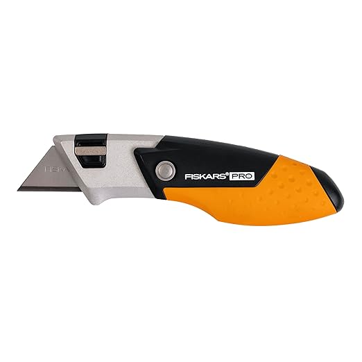 Fiskars Pro Folding Utility Knife, CarbonMax Blade with Safe Blade Lock and Pocket Clip, Compact Dual-Lock All-Metal Design, Everyday Carry