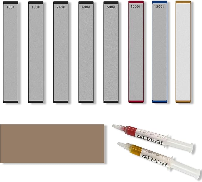 DMD 11-Piece Diamond Sharpening Stone Set | Knife Sharpening Kit with 150#??500# Grits, Ceramic Stone, Leather Strop & Polishing Compounds | Professional Sharpening System for Kitchen & Outdoor Knives