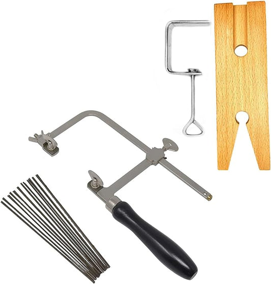 3 in 1 Professional Jeweler's Saw Set Saw Frame 144 Blades Wooden Pin Clamp Wood Metal