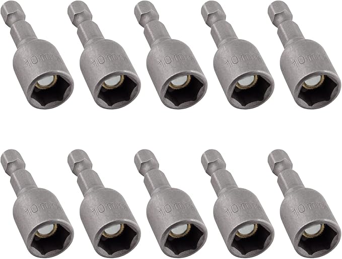 10 Pcs Quick-Change Power Nut Driver Set 3/8" (10mm) Hex Shank Magnetic Power Nut Setter Driver Bits