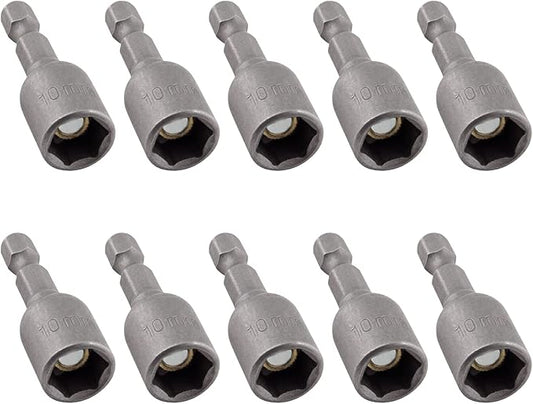 10 Pcs Quick-Change Power Nut Driver Set 3/8" (10mm) Hex Shank Magnetic Power Nut Setter Driver Bits