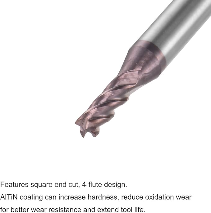 uxcell Square Nose End Mill, 2.5mm Tip Dia Solid Carbide AlTiN Coated CNC Router Bits 4 Flute Spiral Milling Cutter HRC55 with 4mm Shank 50mm (2-inch) Length