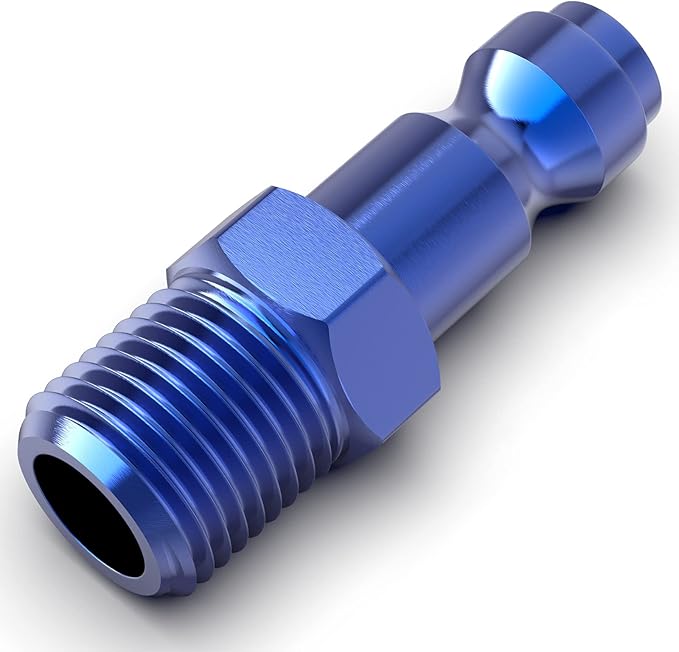 GASHER 10PCS 1/4-Inch NPT Male Blue Aluminum Industrial Air Plug, Pneumatic Plugs 300PSI