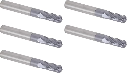 CME 5 pcs Micrograin Carbide End Mills, Ball Nose, TiAlN Coated, 9/32" Mill Diameter, 3/4" Length of Cut, 2 1/2" Overall Length, 4 Flute, Center Cutting