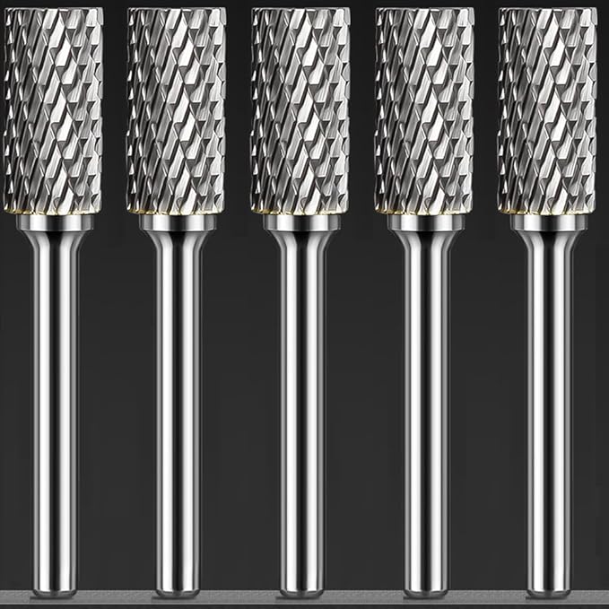 SB-5 Carbide Burr Set Tungsten Die Grinder Bits (1/2" Head Dia X 1" Cutter Length) with 1/4" (6.35mm) Shank for Die Grinder Bits Drill Rotary Tools Cylinder Shape (Pack of 5)