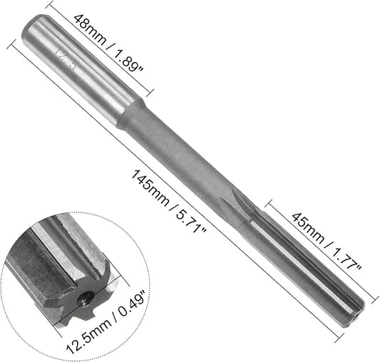 uxcell Chucking Reamer 12.5mm, H7 HSS Lathe Machine Reamer 6 Straight Flutes, Round Shank Milling Cutting Tool, Metric Reaming Drill Bit for Stainless Steel Metal Hole