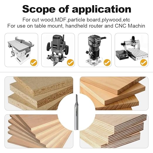 FivePears Straight Router Bits 1/4 Inch Shank Single Flute, 1/8 Inch Cutting Diameter, 3/8 Inch Cutting Length, Used for Create Groove, Dado or Hollow