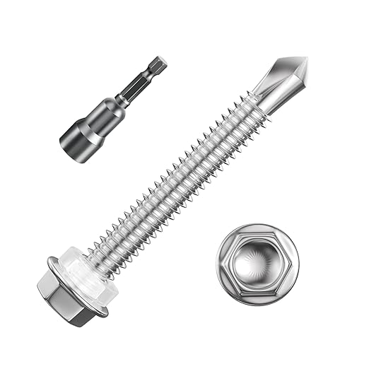(200Pcs) #12×1-1/2" Hex Washer Head Self Drilling Screws, 410 Stainless Steel Metal SheetScrews，TEK Screws, Sheet Metal Self Tapping Screws