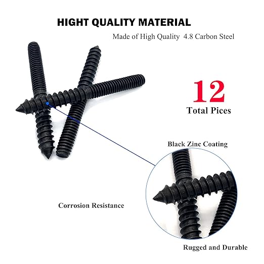 12 Pack 5/16-18 x 3 Inch Black Hanger Bolts