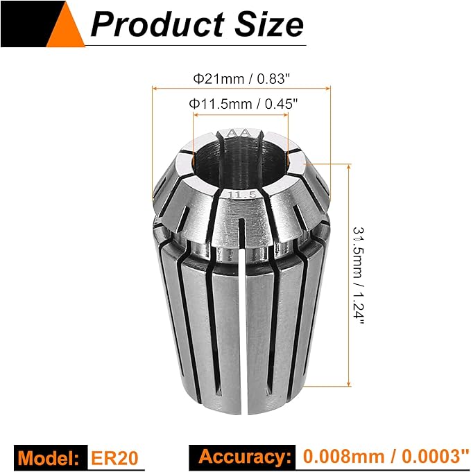 HARFINGTON Spring Collet Chuck ER20 11.5mm 65Mn Spring Steel Precision Router Collets for CNC Engraving Milling Lathe Tool