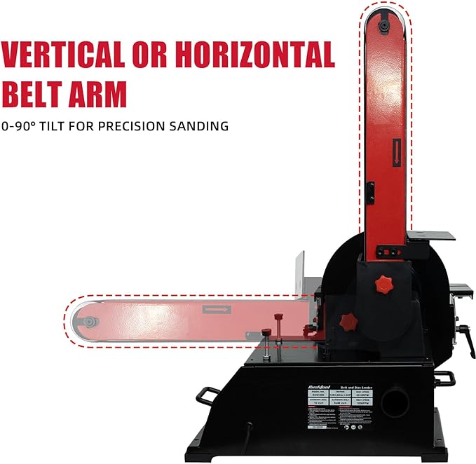 BUCKTOOL Powerful 1-1/2 HP Bench Belt Sander for Wood Working 6 in. x 48 in. Belt and 10 in. Disc Sander BD61000
