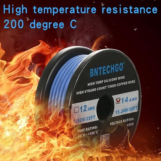 BNTECHGO 14 Gauge Silicone Wire Spool 50 ft Blue Flexible 14 AWG Stranded Tinned Copper Wire