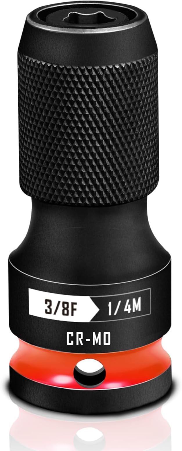 BLACKROBOT Quick Release Impact Bit Holders 3/8-Inch Square Drive to 1/4-Inch Hex Socket Adapter, CR-MO Steel, Red