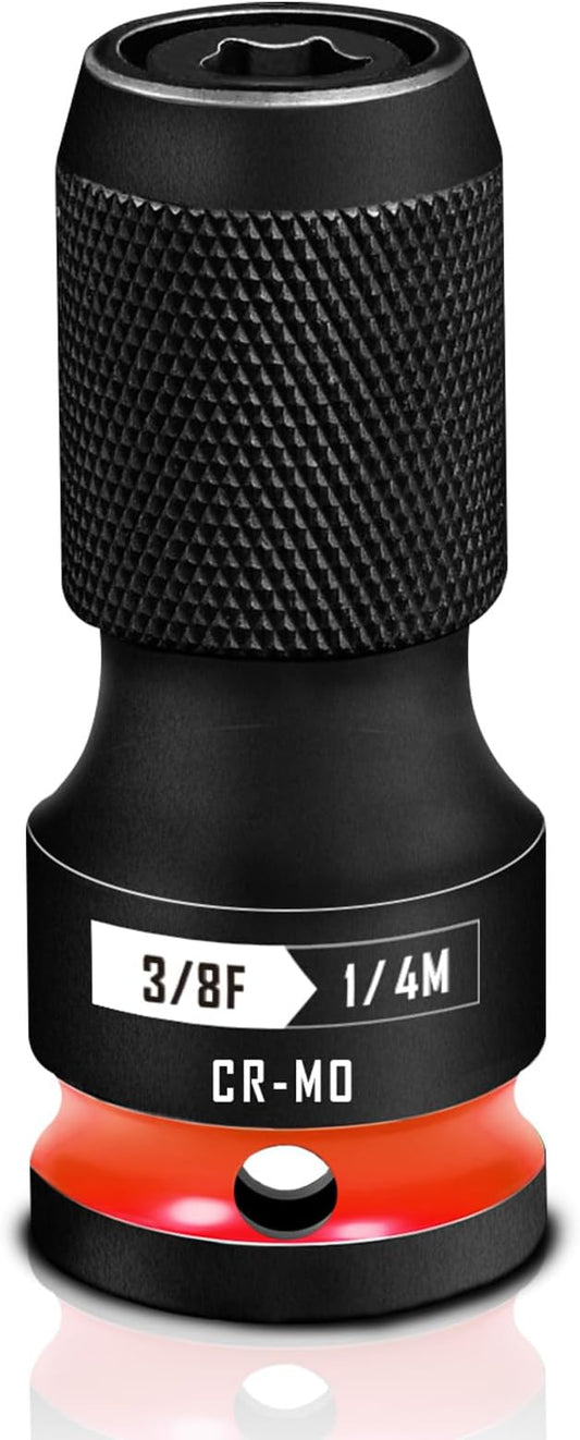 BLACKROBOT Quick Release Impact Bit Holders 3/8-Inch Square Drive to 1/4-Inch Hex Socket Adapter, CR-MO Steel, Red