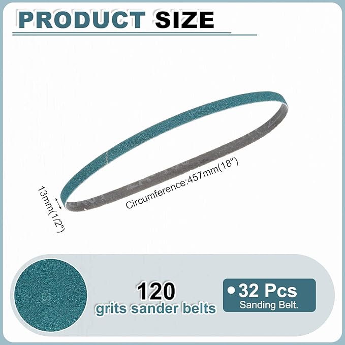 HARFINGTON 1/2 x 18 Inch Sanding Belts, 32 Pcs 120 Grit Zirconia Abrasive Belt Sander File Belt for Woodworking, Metal Polishing, Knife Sharpener