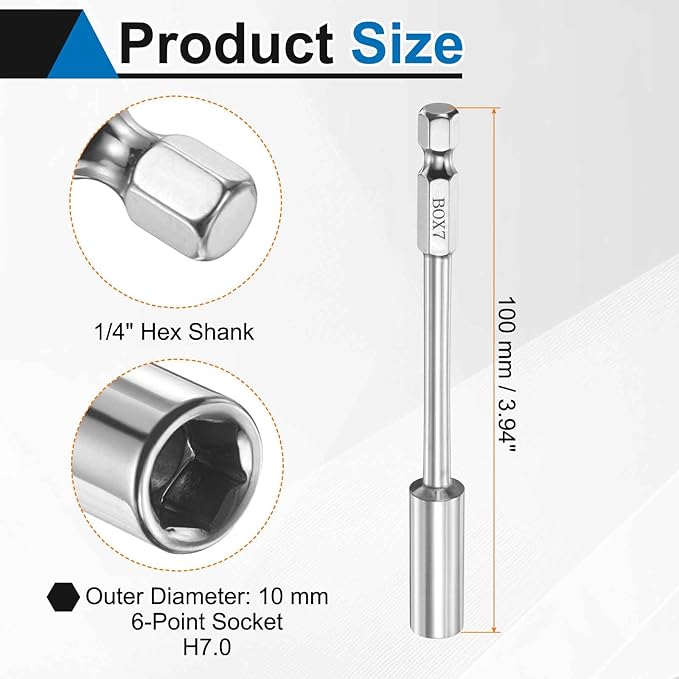 HARFINGTON 2pcs Nut Driver Drill Bit 7mm Metric Socket 1/4" Hex Shank 3.94" (100mm) Long 6-Point Socket Quick Change CR-V Steel Bolt Setters for Power Drill Driver