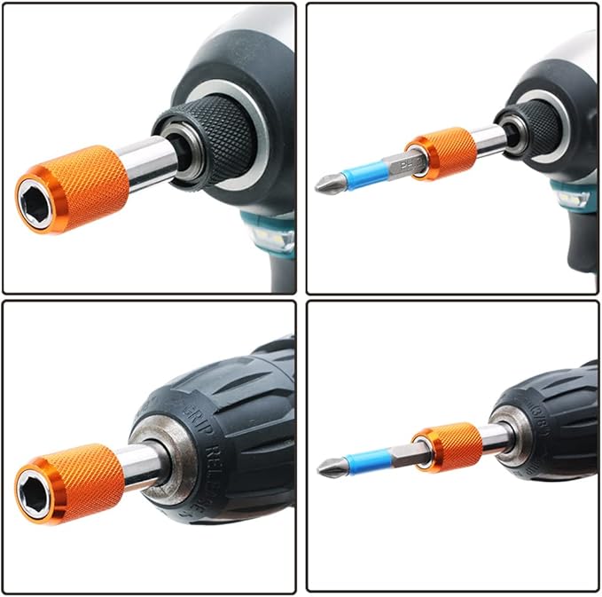 AUTOTOOLHOME 2 Pieces Quick Change Bit Holder Magnetic 1/4" Hex Shank Drill Bit Extension for Screwdriver Bits Nuts Drills Socket Driver Adapter