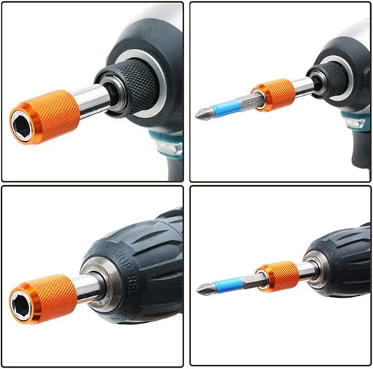AUTOTOOLHOME 2 Pieces Quick Change Bit Holder Magnetic 1/4" Hex Shank Drill Bit Extension for Screwdriver Bits Nuts Drills Socket Driver Adapter